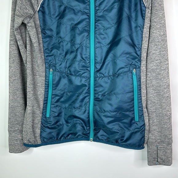Title Nine Willpower Full Zip Active Hooded Sweatshirt Grey Teal Medium - Picture 3 of 10